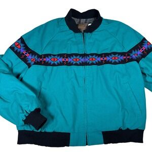 David James Vintage Southwestern Western Bomber Jacket Teal Turquoise punchy 90s